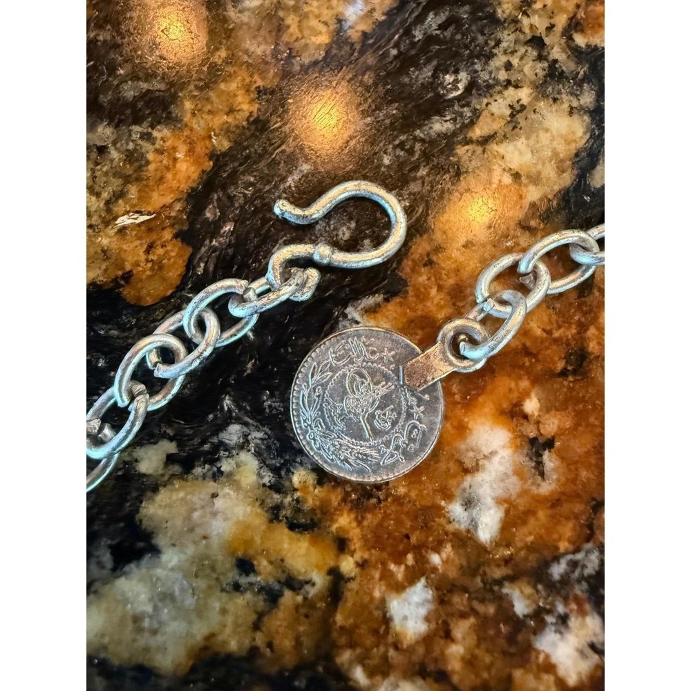 Vintage Turkish Ottoman Coin Brutalist Bib Necklace Silver Tone Ribbed Statement - Picture 4 of 7
